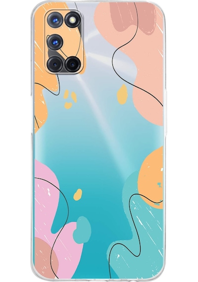 Oppo A72 Uyumlu Kamera Korumalı Karışık Renkler Tasarımlı Şeffaf Kılıf Şeffaf
