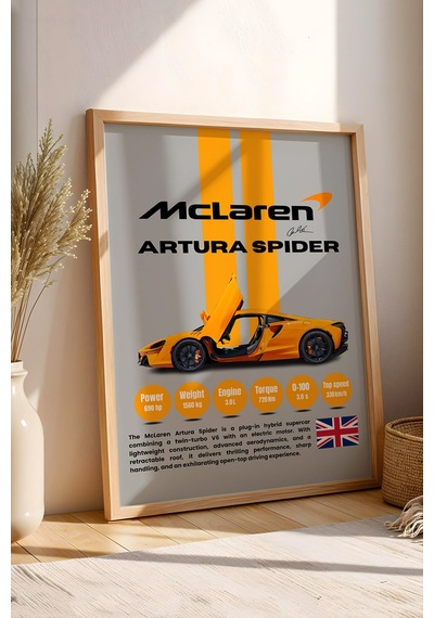 Mclaren Artura Spider Tablo - Teknik Özellikli Hibrit Süper Spor Poster - Çerçeveli Duvar Dekoru Kayın
