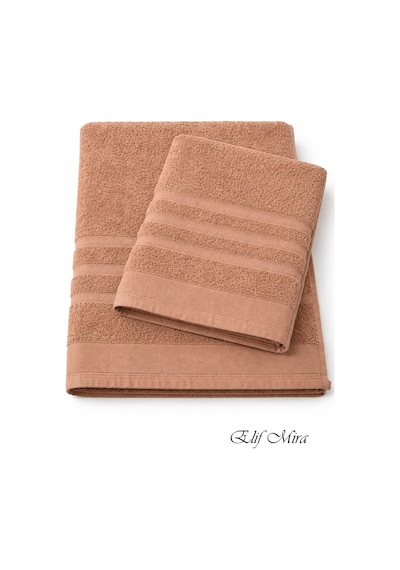 2 Parça Banyo Havlusu Seti Pamuklu Sude 70x140 + 50x85 Cm Kiremit