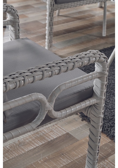 Rio Rattan Bahçe Balkon Oturma Takımı 2+1+1+camlı Masa Kemik Rengi Kemik