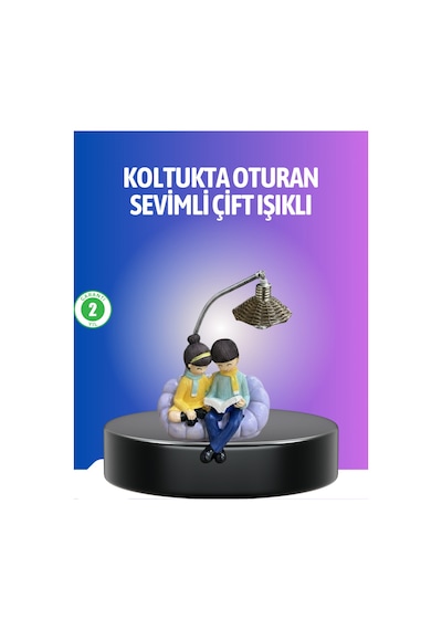 Kitap Okuyan Çift Figürlü Gece Lambası Romantik Dekoratif Masa Lambası Çok Rnekli