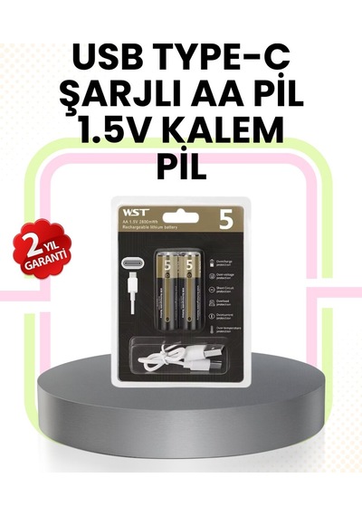 Tekrar Şarj Edilebilir Aa Usb Type-c Pil 1000+ Döngü 1.5v Sabit Voltaj Mh-hs3358-4267