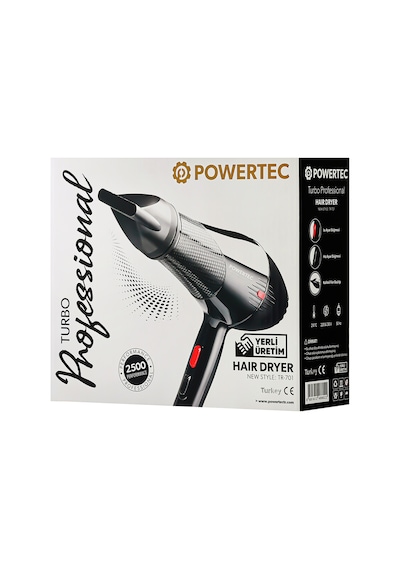 Powertec TR-701 Profesyonel Fön Makinesi + Profesyonel Berber Fön Fırçası Siyah