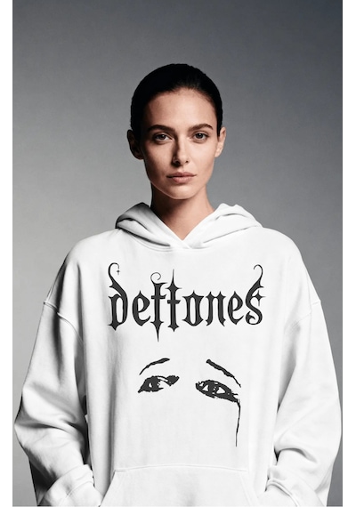 Sevbano Deftones Rock Metal Müzik Grubu Sırt Baskılı Unisex Oversize Prem beyaz