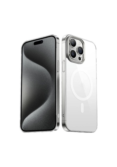 Apple Uyumlu iPhone 15 Pro Kılıf Zore Wireless Şarj Özellikli Şeffaf G-glass Kapak Gümüş