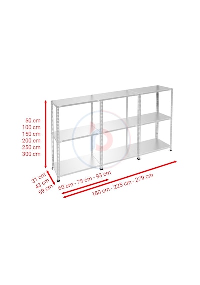 Raf Burada  3 Katlı 3'lü Galvaniz Çelik Raf - Depo, Arşiv, Kiler, Dosya, Market Rafı-43x75 cm-200 cm-0.70 mm