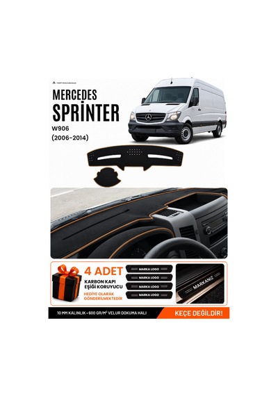 Mercedes Sprinter W906 2006-2014 Uyumlu Torpido Örtüsü, Torpido Kılıfı - Siyah-kahverengi - Mb020