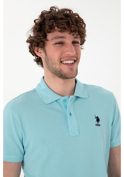 U.S. Polo Assn. Erkek Slim Fit Polo Yaka Açık Mavi Basic Tişört 50298041-VR007