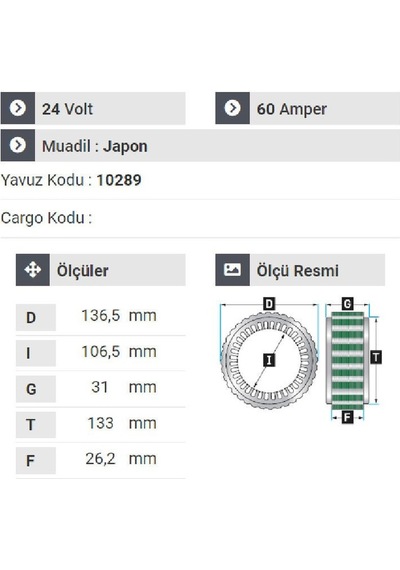Nursan 160424 Statör 24v 60a Mitsubishi Fuso Canter 859 Ef Vakumsuz Geniş 10289