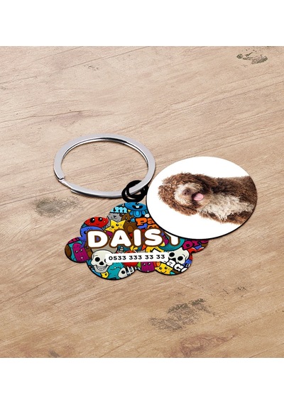 Bk Gift Evcil Dostlara Özel İsimli 2 Li Ahşap Pet Tasma Künyesi - Model 3-7 Çok Renkli
