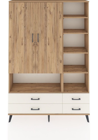 Arges Dolap 10 Raflı 4 Çekmeceli 2 Kapaklı 132x30x195 Çam-çam... Çam