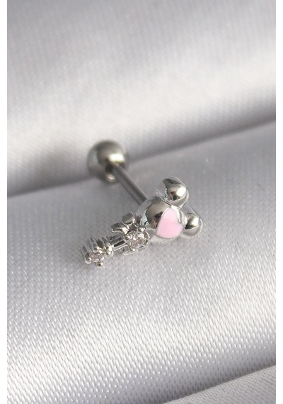 316l Çelik Gümüş Renk Zirkon Taş Detay Pembe Kalp İşleme Tragus Piercing 5886 - Hs08372524-8 Renkli Renkli