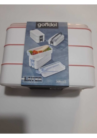 Gondol Plastik Reishome 3 Katlı Beslenme Kabı Çatal Kaşık Içerisinde Pembe Renk