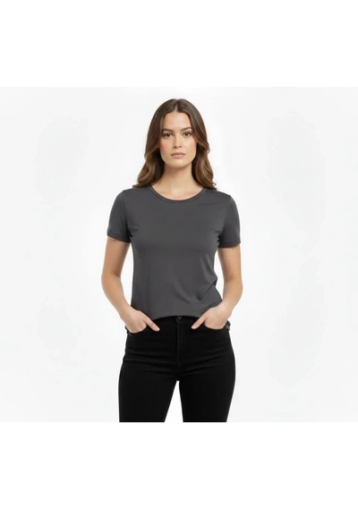 Valensdesign T-shirt Bisiklet Yaka Slim Fit Likralı Tişört Günlük Basic Body - Füme