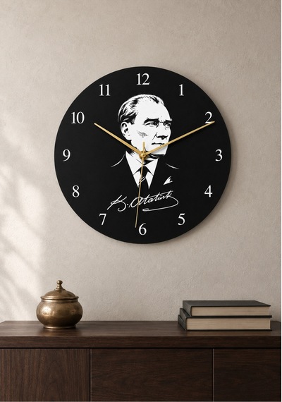 AA Shop Atatürk Temalı Baskılı Dekoratif Baskılı Ahşap Duvar Saati Sessiz Akar Mekanizmalı 810 Çoklu Renkli