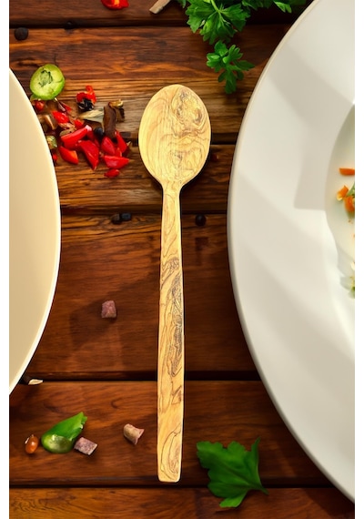 Zeytin Ağacı Kaşık 25 Cm El Yapımı Ahşap Kaşık Doğal Ağaç