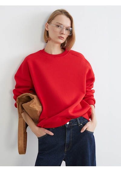 Lcw Vision Kırmızı Bisiklet Yaka Oversize Kadın Kalın Sweatshirt