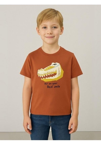 Jack Lions Erkek Bebek Pamuklu Dinozor Baskılı Tshirt-15584 Kahverengi