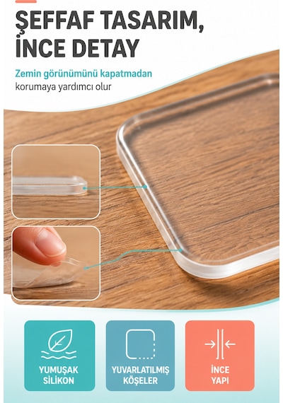 4'lü Şeffaf Silikon Mobilya Ayağı Koruyucu Ped Kaydırmaz Koltuk Masa Sandalye Zemin Koruyucu Altlığı
