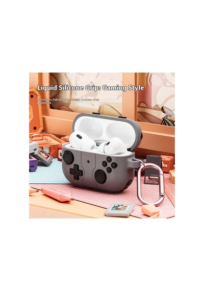 Caseonn Apple Airpods Uyumlu 5 Kılıf Retro Gamepad Gri