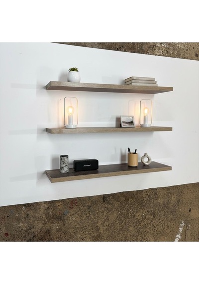 Duvar Rafı Antrasit Meşe Ahşap Görünüm 45x15 3 Adet