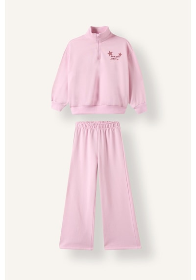 Defacto Baskılı Yarım Fermuarlı Sweatshirt Geniş Paça Eşofman Altı 2li Takım Kız Çocuk F8401a826wnpn441 Pembe-pn441 Defacto Baskılı Yarım Fermuarlı Sweatshirt Geniş Paça Eşofman Altı 2li Takım Kız Çocuk F8401a826wnpn441 Pembe-pn441