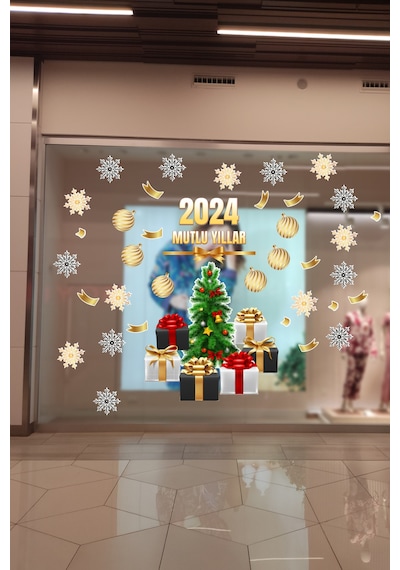 Crevidi Mağaza Mutlu Yıllar 2024 Vitrin Süsü Sticker 132 Parça