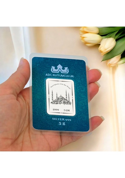 999 Ayar Gümüş İle Tasarlanmış Sultan Ahmet Camisi Temalı Hediyeye Özel 5 Gram Gümüş Külçesi-788