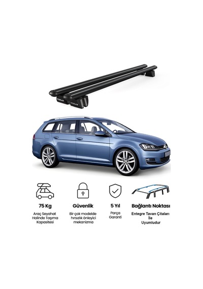 Pençe Volkswagen Golf 7 2012 Ve Sonrası Uyumlu Siyah Ara Atkı Port Bagaj Tavan Barı
