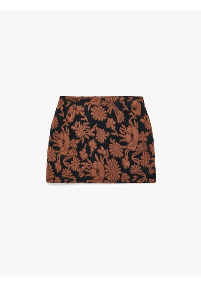 Koton Slim Fit Çiçek Desenli Mini Etek Siyah Desenli 7wak70007pk