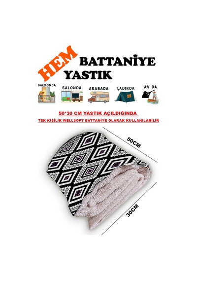 Modern Desenli Baskılı Tv Battaniyeli Opsiyonel Dekoratif Yastık Battaniye 2in1-01 Çok Renkli