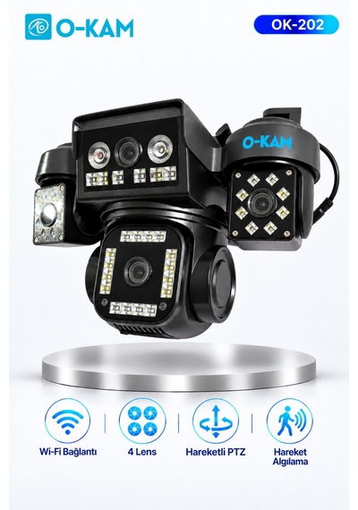 O-kam Ok-202 Plus Wifi 4 Lens Mikrofon + Hoparlör + Siren +