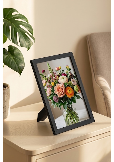 Porsima 4412 Siyah PVC Modern Dekoratif Cam Fotoğraf Çerçevesi Masa Duvar Fotoğraf Çerçevesi 21x29,7cm