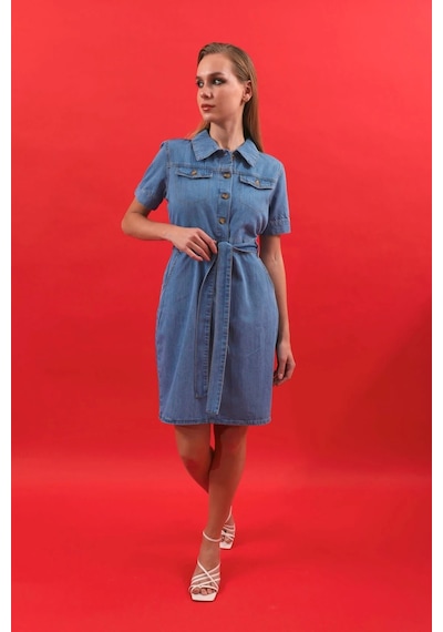 Banny Jeans Kemer Detaylı Jean Elbise 001