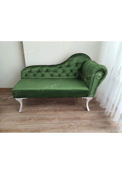 Ters Kol Dekoratif Bihter Koltuk Josefin Puf 110 Cm Beyaz Ayak Yeşil
