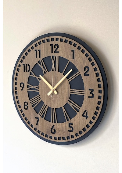 Remium Mat Siyah- Açık Kahverengi Duvar Saati 48cm Ahşap - Siyah Remium Mat Siyah- Açık Kahverengi Duvar Saati 48cm Ahşap - Siyah
