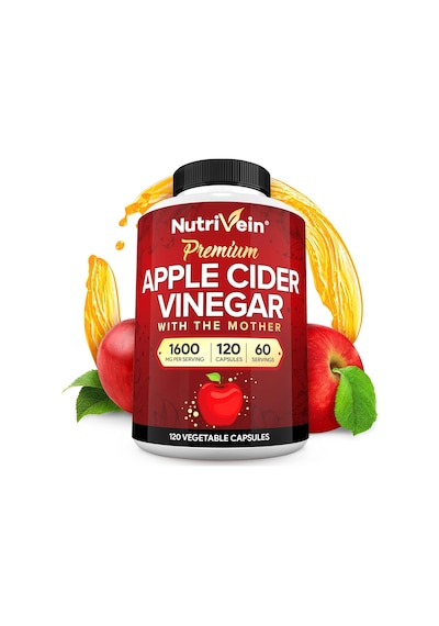 Nutrivein Premium Apple Cider Vinegar Digestion, Keto, Cleansing, And Balanced 1600 Mg - 120 Caps