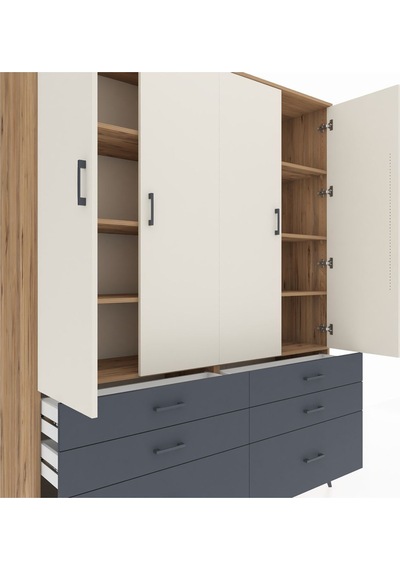 Hyperion Gardrop 8 Raflı 6 Çekmeceli 4 Kapaklı 176x44x221 Çam-aytaşı/antrasit Beyaz Hyperion Gardrop 8 Raflı 6 Çekmeceli 4 Kapaklı 176x44x221 Çam-aytaşı/antrasit Beyaz
