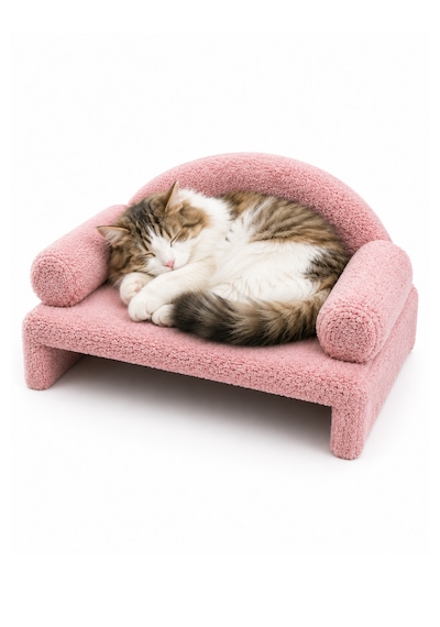Reyo Pet Peluş Kedi Koltuğu, Kedi Kanepesi, Kedi Yatağı, Evcil Hayvan Dinlenme Koltuğu, Rahat Kedi Sofa Yatağı, 45x33x25 Cm Pembe