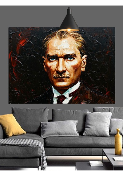 Yağlıboya Fırça Darbeli Atatürk Dekoratif Kanvas - Mdf Ahşap Tablo