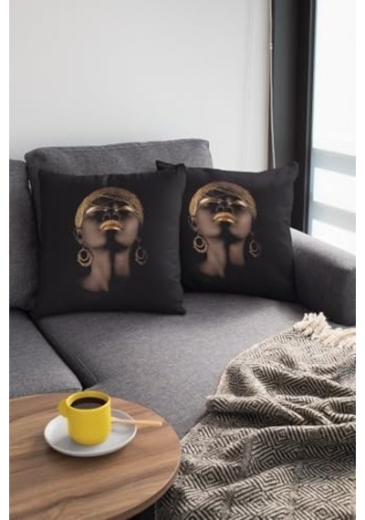 43x43cm Arap Kızı Premium Kumaş Tay Tüyü Döşemelik Dekoratif Çift Taraf Kırlent Yastık Kılıfı Krl272 50 x 22
