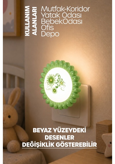 Çiçek Figürlü Gece Lambası On/off Tuşlu Koridor Hol Işığı Uyuma Işığı Yeşil Gc09