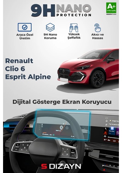 S-dizayn Renault Clio 6 Esprit Alpine 9h Nano Dijital Gösterge Ekran Koruyucu Parlak 2026 Üzeri A+