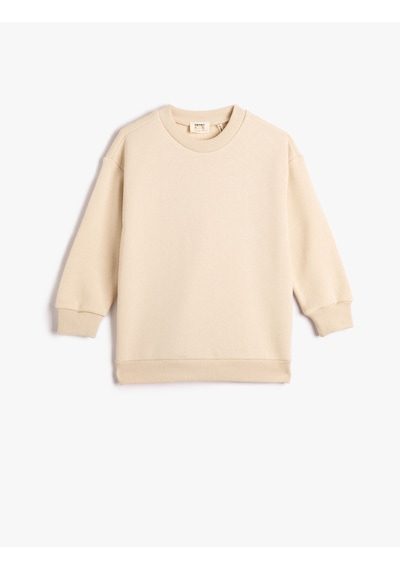 Koton Basic Sweatshirt Uzun Kollu Bisiklet Yaka Şardonlu Bej 4wkb10477tk Ekru