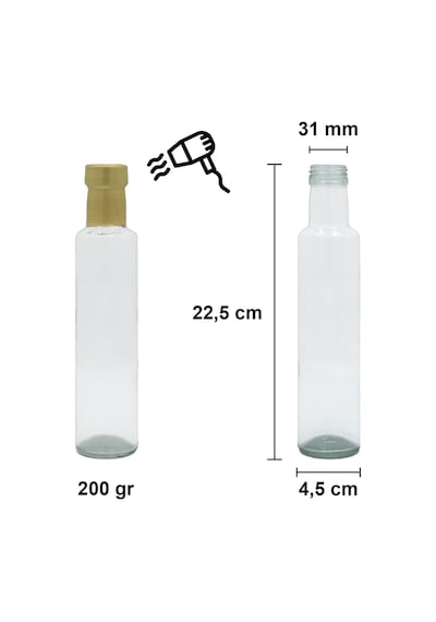 Afracam Dorika Şeffaf 250 ML Cam Şişe Kapak Kapüşon 40 Adet