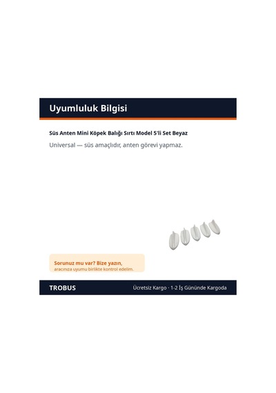 Trobus Süs Anten Mini Köpek Balığı Sırtı Model 5'li Set Beyaz