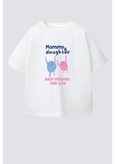 Monila Kız Çocuk Pamuklu Baskılı Anne Kız Yazılı T-shirt Ekru