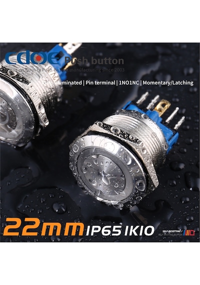 22Mm Metal Buton Paslanmaz/Çelik Ip65 Sarı 10V-30V