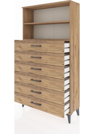 Arges Dolap 2 Raflı 6 Çekmeceli 88x30x163 Çam-çam Çam