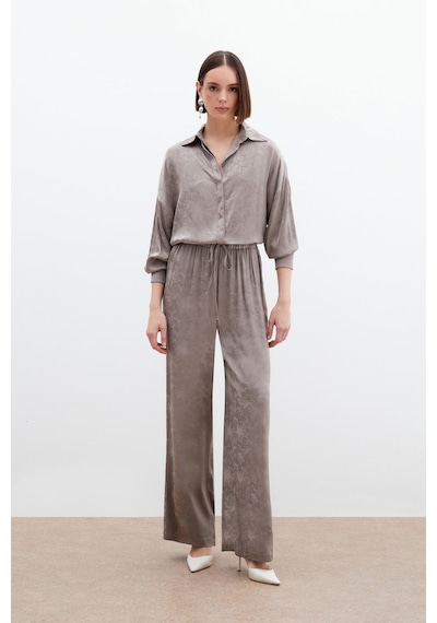 Sateen Jakarlı Saten Pantolon - Vizon-136048 Vizon